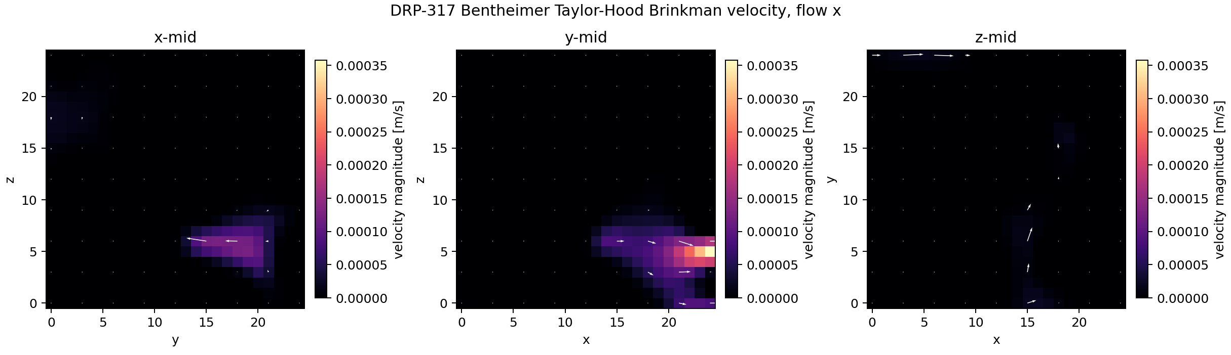 DRP-317 Bentheimer Taylor-Hood Brinkman velocity quiver midplanes for x-flow